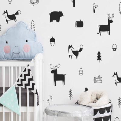 Nordic Style Forest Animals Woodland Sapling Wall Stickers Children's Room Decoration Stickers