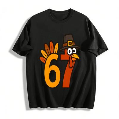 Thanksgiving Turkey Number 67 Graphic Print Casual Top Pure Cotton T-shirt