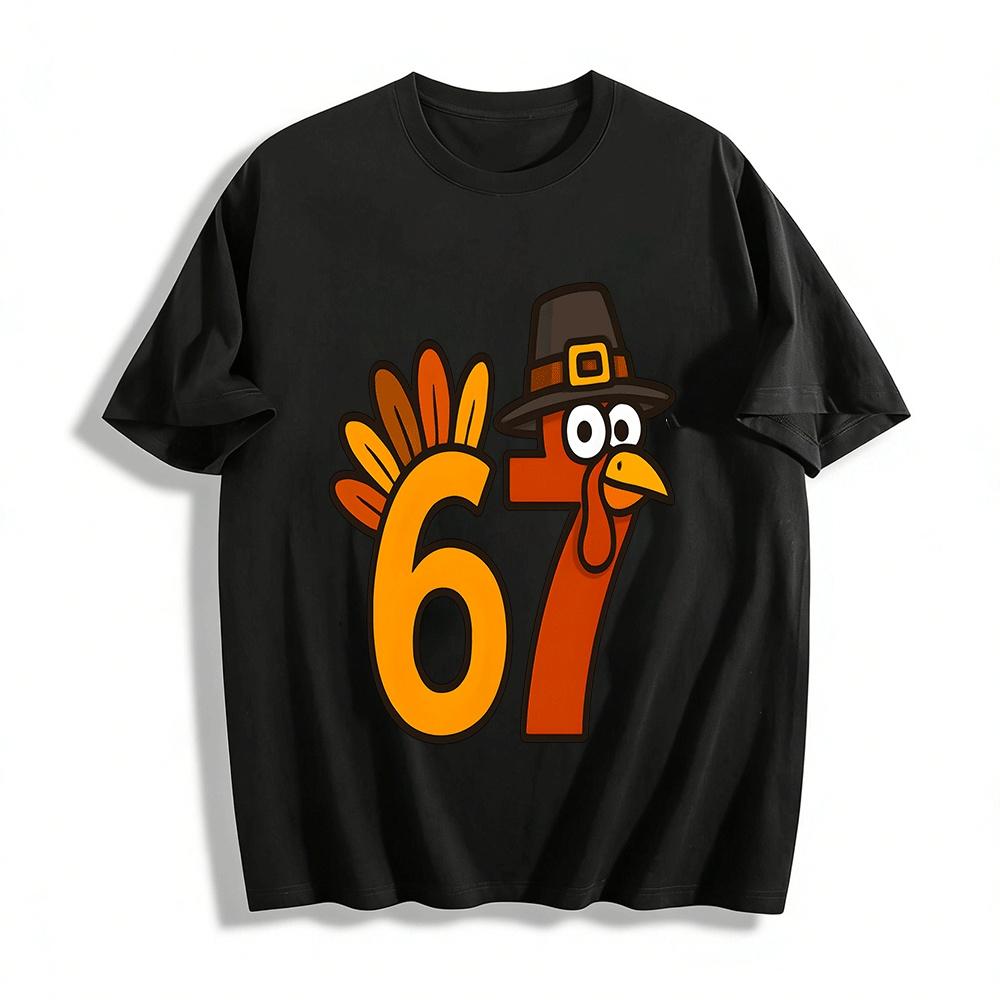Thanksgiving Turkey Number 67 Graphic Print Casual Top Pure cotton T-shirt XXS