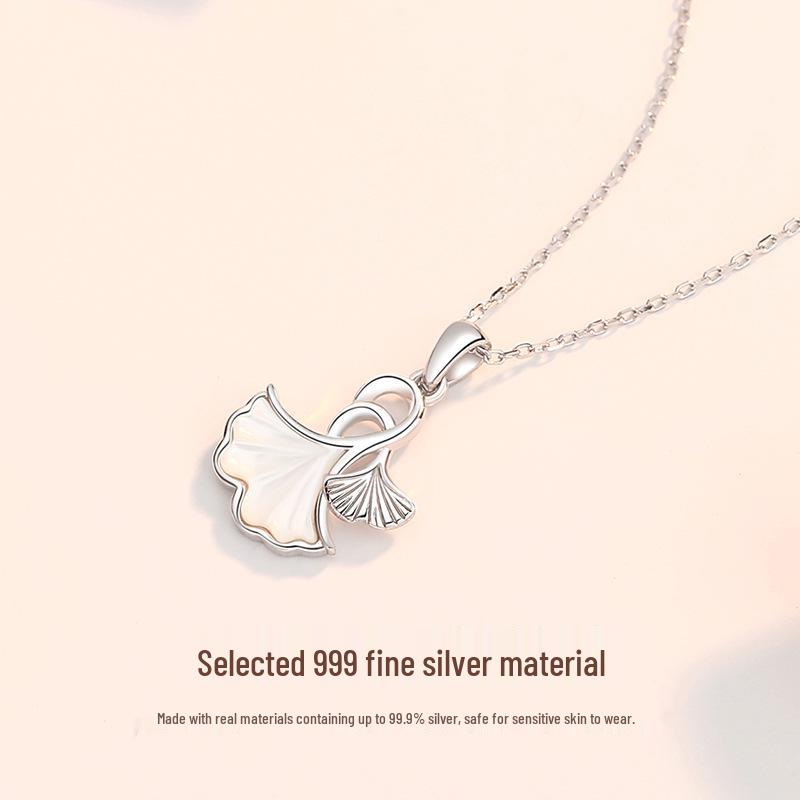 Tichia 999 Sterling Silver Apricot Shell Necklace: Women's Niche Design Clavicle Chain