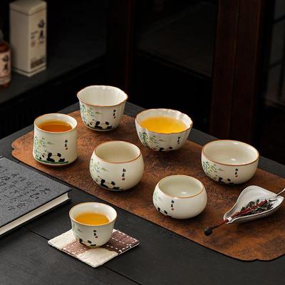 Beige Ru Ware Panda Teacup - Kung Fu Style Ceramic Tasting Cup