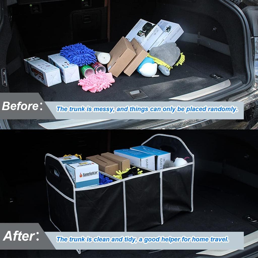 Car Trunk Organizer, Portable Foldable Waterproof Auto Storage Bag With 3 Compartments, Collapsible Cargo Trunk Groceries Organizer, Car Accessories