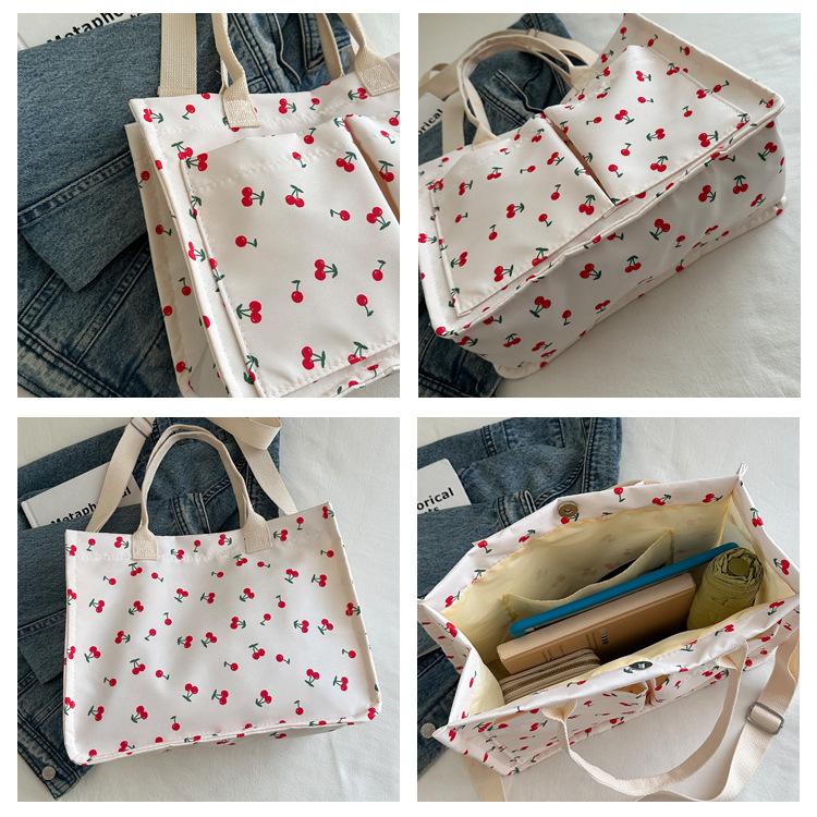 Lovely Cherry Print Women's Shoulder Bag Large Capacity Ladies Multi-pocket Tote Crossbody Bags Casual Nyl Female Handbags