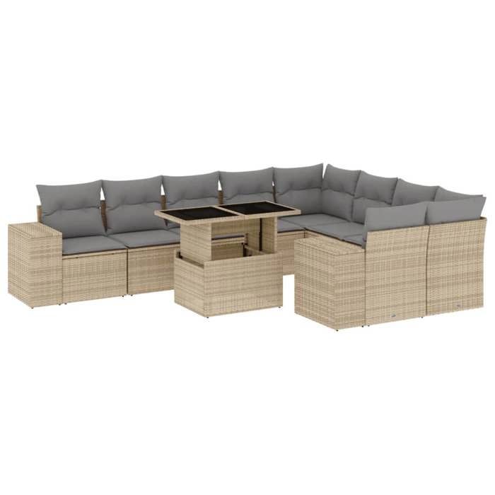 VidaXL Garden Lounge Set with Cushions 10 Pcs Beige Braided Resin 3269389