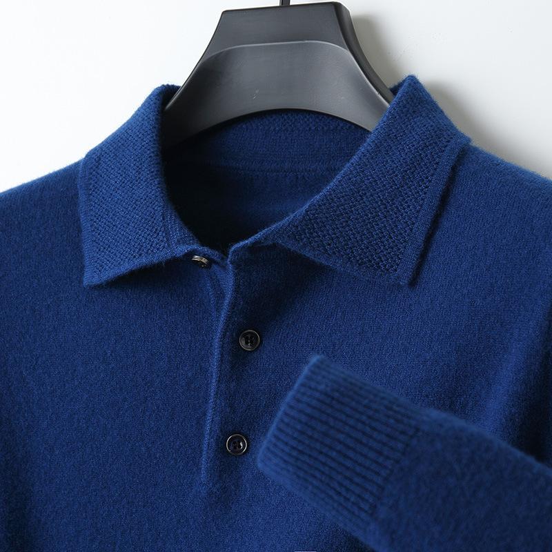 Men S Solid Polo Neck Long Sleeve Pullover Wool Sweater