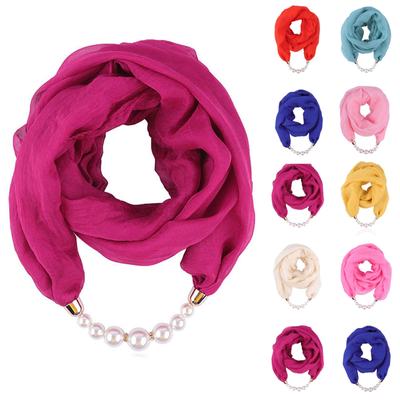 Solid Color Soft Crepe Chiffon Jewelry Necklace Bib Pearl Necklace Pendant Scarf