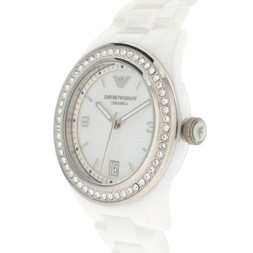 Emporio Armani Crystal Mother of Pearl White Ceramic Ladies' Watch AR1426