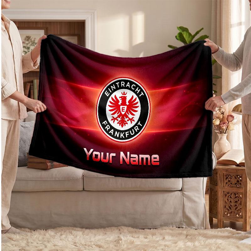 Eintracht Frankfurt Personalized Fleece Blanket With Football Logo, Custom Name Text Soft Warm Home Throw Blanket