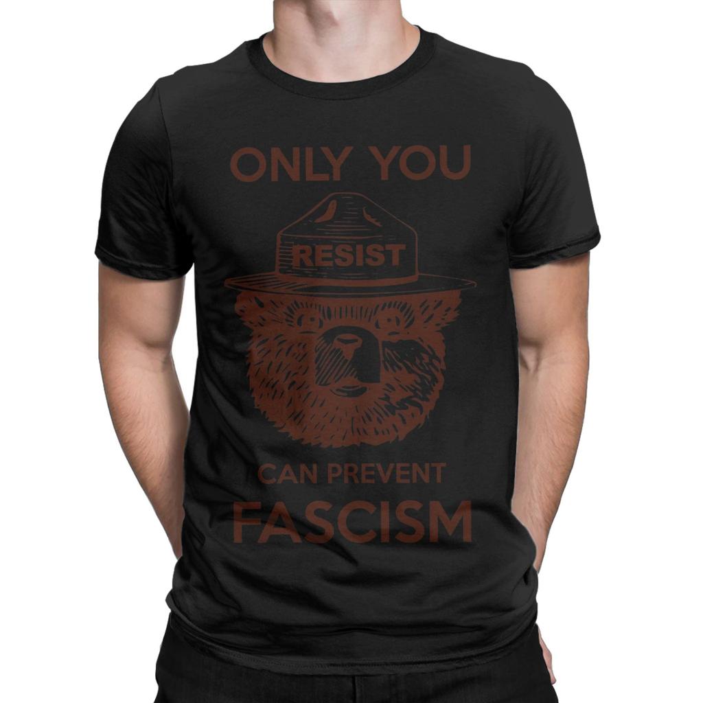 Smokey Says Resist You Can Prevent Fascism Funny Graphic 100% Cotton T-Shirt Smokey bBear Tops