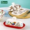 Creative Ceramic Butter Container Sealed Storage Butter Box Cheese Dish Butter Slicer Plate Kitchen Dishes French Tableware