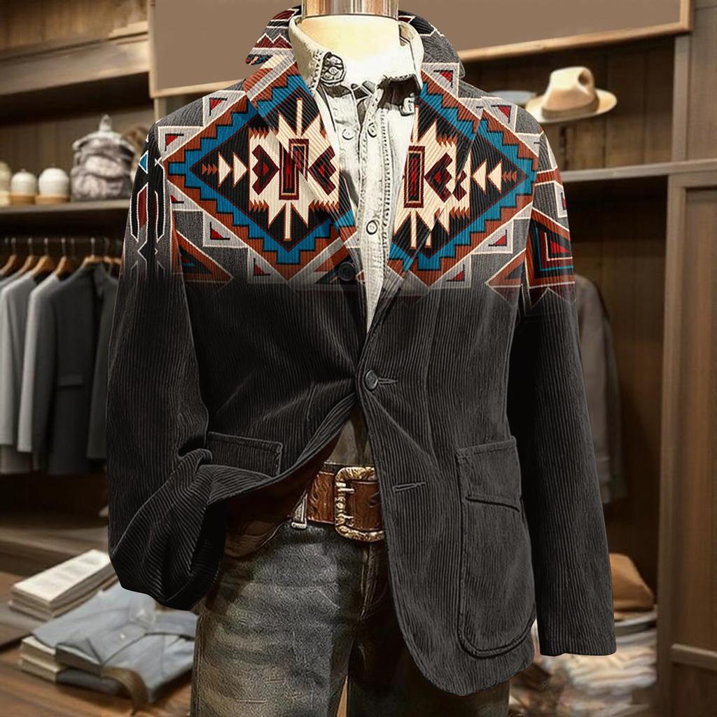 Cárdigan de Chaqueta de Traje Cálido de Pana Estampada para Hombre Traje Casual para Hombre