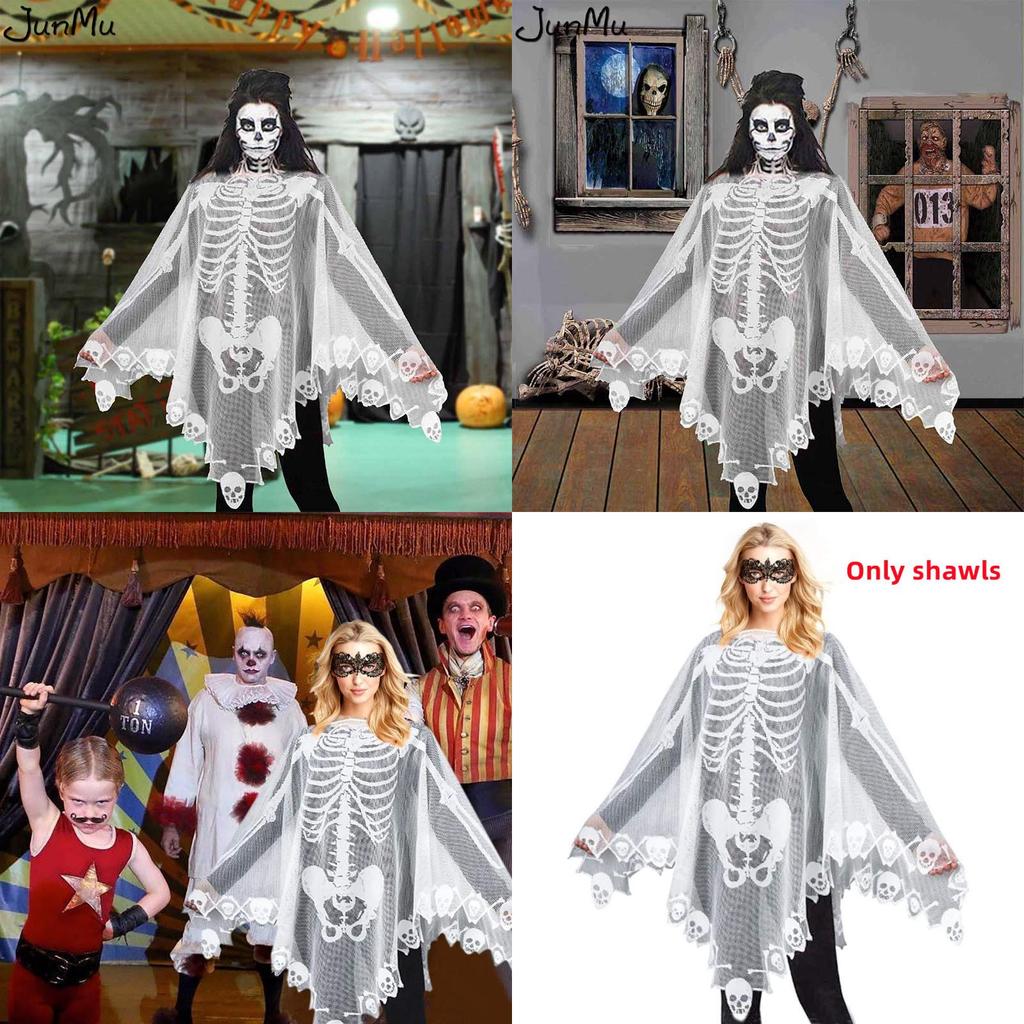 Läskigt Skelettspets Sjal Perfekt För Halloweenfester