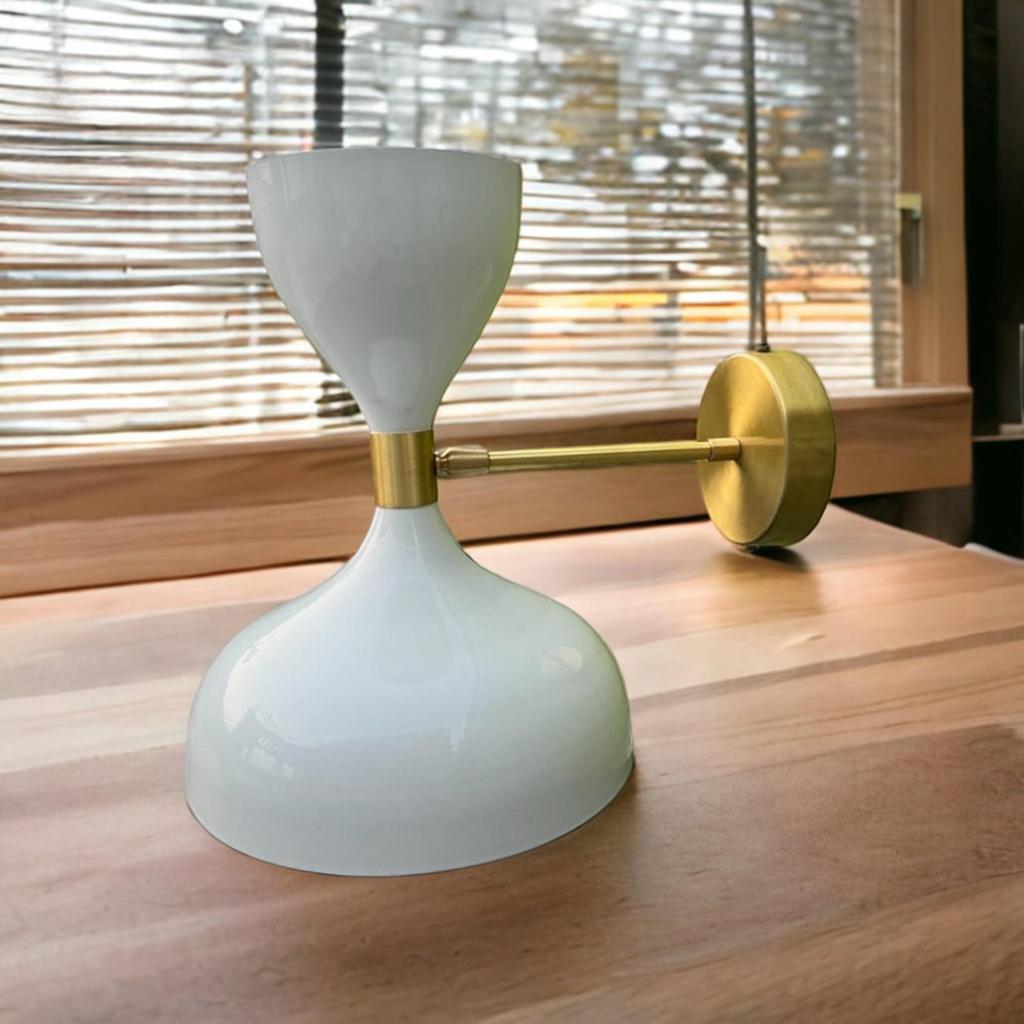 White & Gold Diabolo Mid Century Modern Plug-in Wall Sconces | Double Sputnik Wall Lights | Italian Style Vanity Lamp| Retro 1950s Lighting