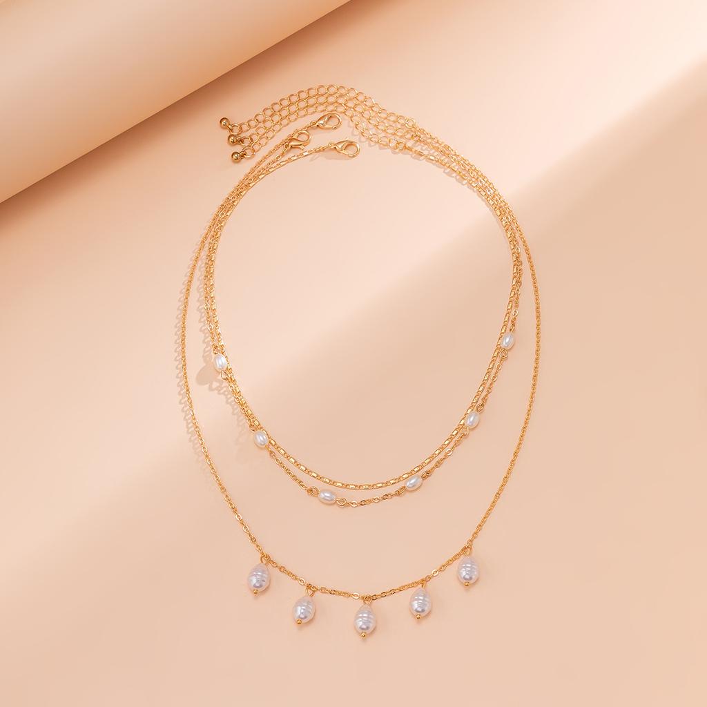 Jewelry, Simple And Cold Wind Stacked Pearl Chain Necklace, Sweet And Cool Retro Metal Tag Necklace