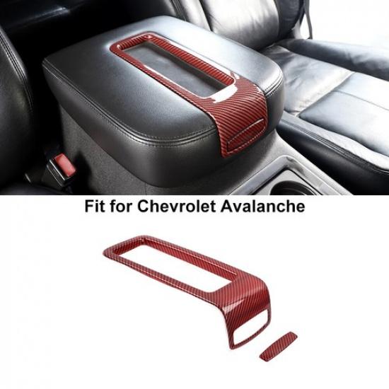 Red Carbon Armrest Storage Box Cover Trim For Chevy Suburban Avalanche 07-13