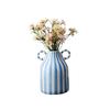 Hand-Painted Ceramic Vase with Double-Ear Striped Design