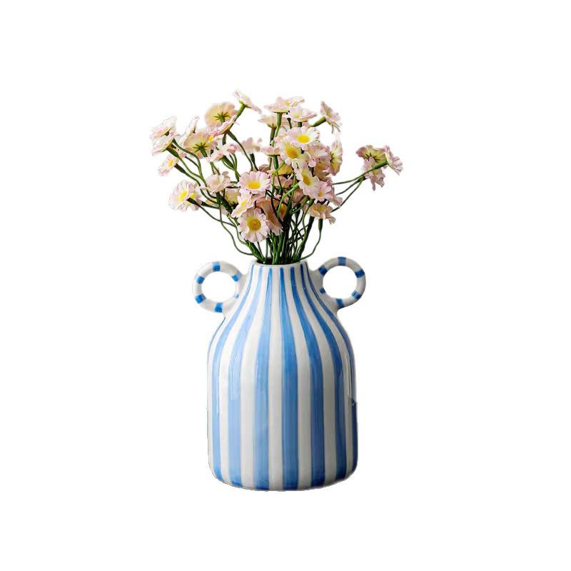 Hand-Painted Ceramic Vase with Double-Ear Striped Design