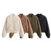 Chaqueta acolchada de plumón para mujer, manga larga, botones, informal, cuello alto, estilo bomber, chaqueta cálida de invierno