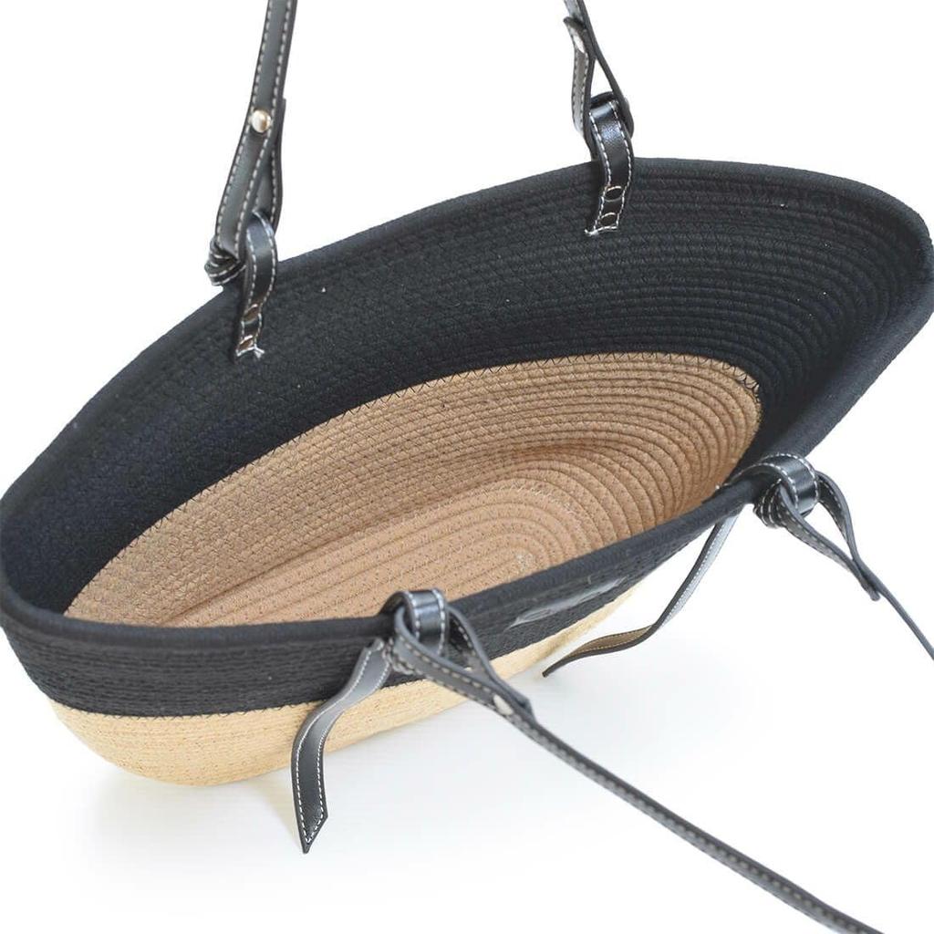 [Barcos Blue] Summer Tote Bag, Two-Tone Shoulder Bag for Women, Rope Material, A4 Size Fit, Large Storage Capacity, Black X Beige