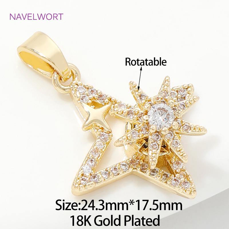 Trendy Rotatable Pendants Fittings18K Gold Plated Brass Sun /Sunflower/Four-Angle Star Charms Pendants For DIY Jewelry Crafts