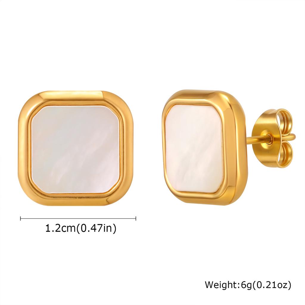 Chic Stainless Steel Square Natural Shell Stud Earrings for Women, Trendy Exquisite Daily Party Jewelry Accessories Gift Unisex