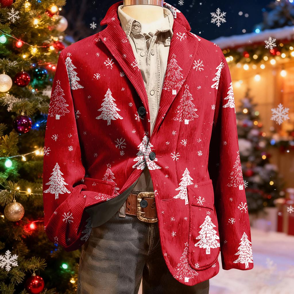 Herren Hässlicher Weihnachten Kord Warmtaschen Anzugjacke Strickjacke Herren Freizeitanzug