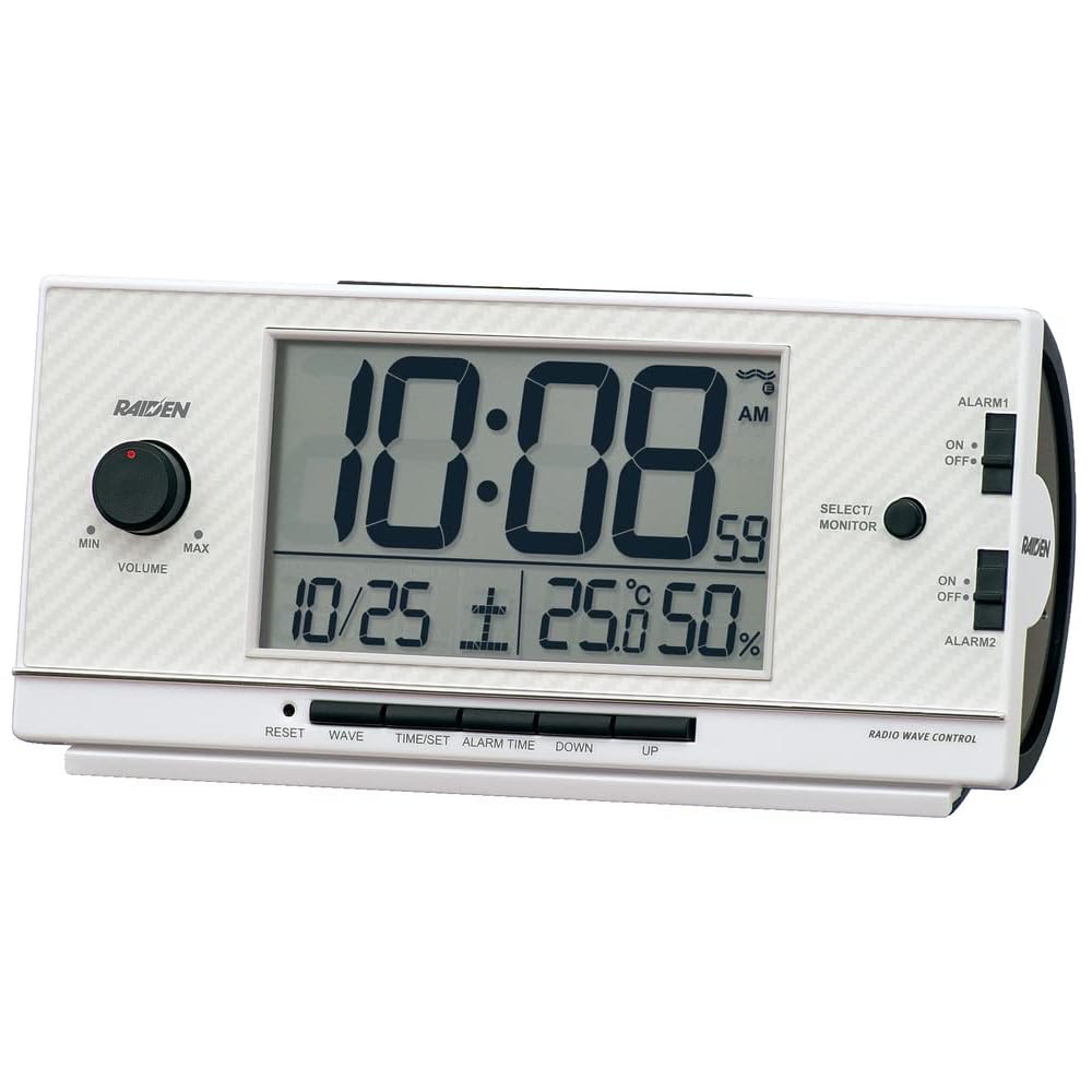 Seiko Clock Radio-Controlled Digital Alarm Clock, Loud Alarm, PYXIS RAIDEN, White Pearl, 77 x 167 x 57 mm, NR539W