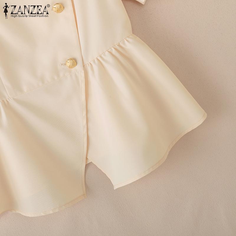 ZANZEA Women Square Collar Summer Short Sleeve Slim Blouse