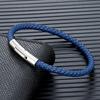 Classic Simple Blue Braided Leather Bracelet Bangle Stainless Steel Magnetic Buckle Jewelry For Men Women Couple