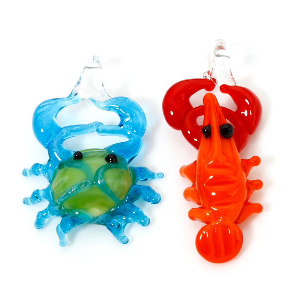 3D Lampwork Glass Lobster Crab Pendant Charms For DIY Necklace Jewelry Making Miniature Figurine Ornaments Aquarium Decor, 1 Pc