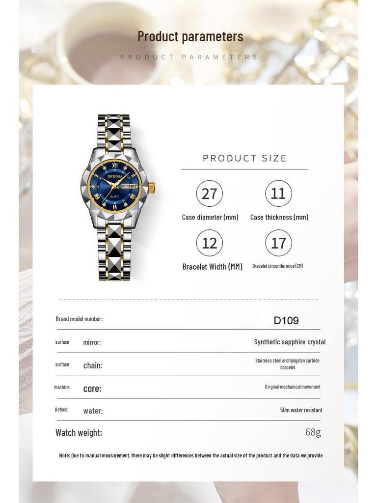 Trendy Versatile Ladies' Diamond-Set Waterproof Luminous Watch - Elegant Goddess Style