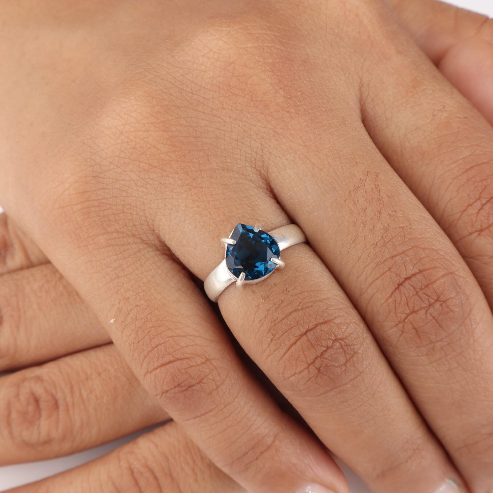 

Лондонский голубой топаз Драгоценный камень 925 Стерлинговое серебро Ювелирные изделия Кольцо ручной работы для женщин RR-43-1 8