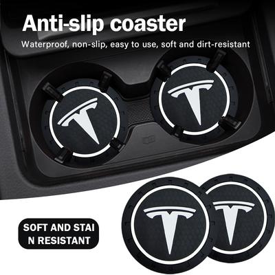 2Pcs/Set Car Cup Mat Anti-slip Bottle Holder Coasters Car Accessories For Model 3 2021 S X Y Style Roadster Invader Coil Mod WYE K80