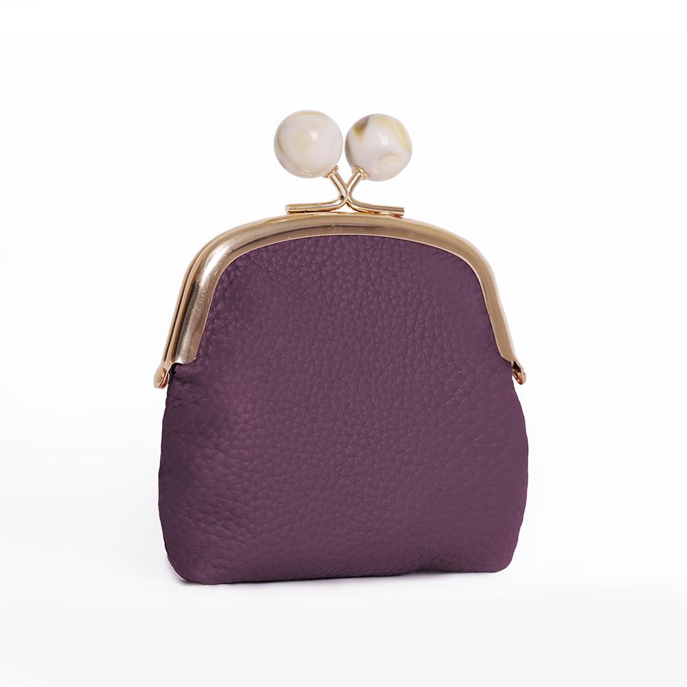 Women's Genuine Leather Litchi Grain Mini Coin Purse & Lipstick Clasp Bag