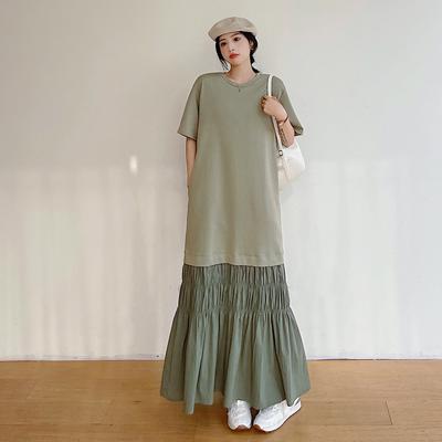 DIMANAF 2024 Women Plus Size Summer New Oversize Loose Long Dress Cotton Vintage Elegant Lady Pleated Dress
