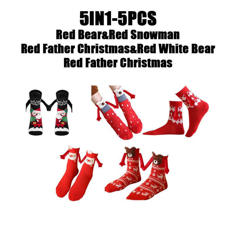 12PCS Christmas Socks Fall and Winter Cotton Magnet Hand-holding Socks Mid-calf Socks Cute Couple Socks Cartoon Christmas Socks