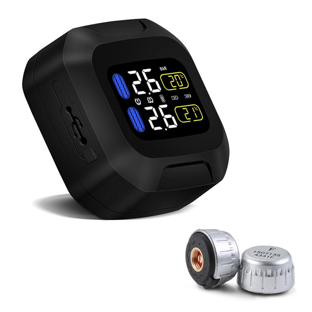 OBEST Tire Pressure Monitoring System with 2 External Sensors, 18x13mm, Wireless TPMS, Real-Time Monitoring, Waterproof for Motorcycles