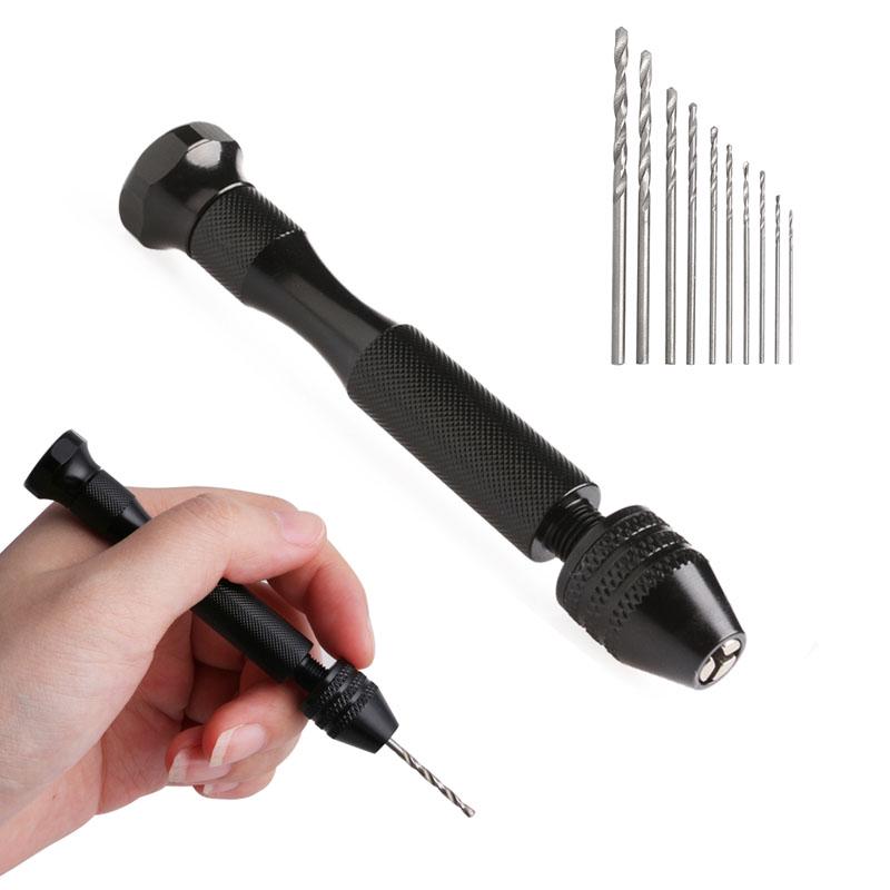 Micro Hand Drill Keyless Chuck + 10pcs Twist Drills Rotary Toolsbuy at
