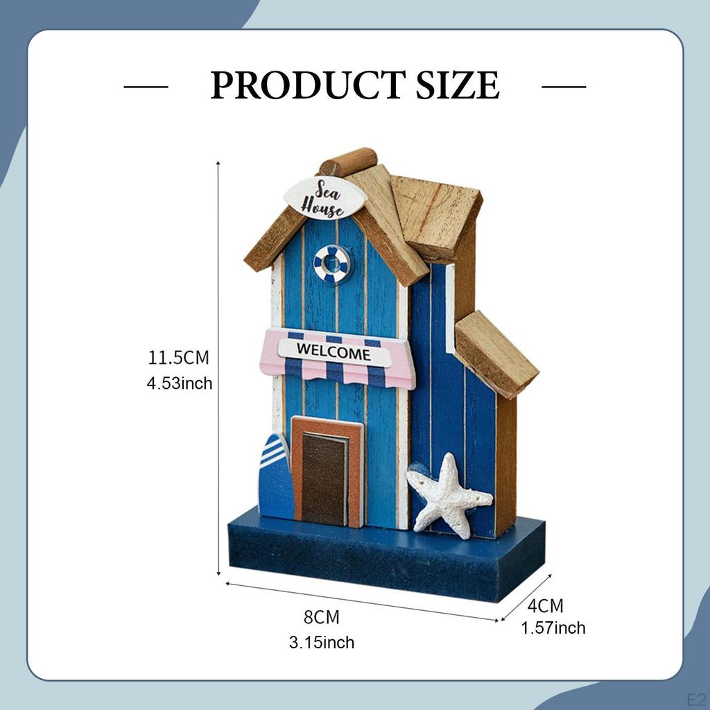 Sea House Statue Tabletop Ornament Coastal Decor Table Centerpiece Wooden Sculpture for Shelf,