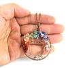 Hand-Wound Natural Stone Crystal Ancient Red Copper Curved Tree Of Life Curved Tree Necklace N01