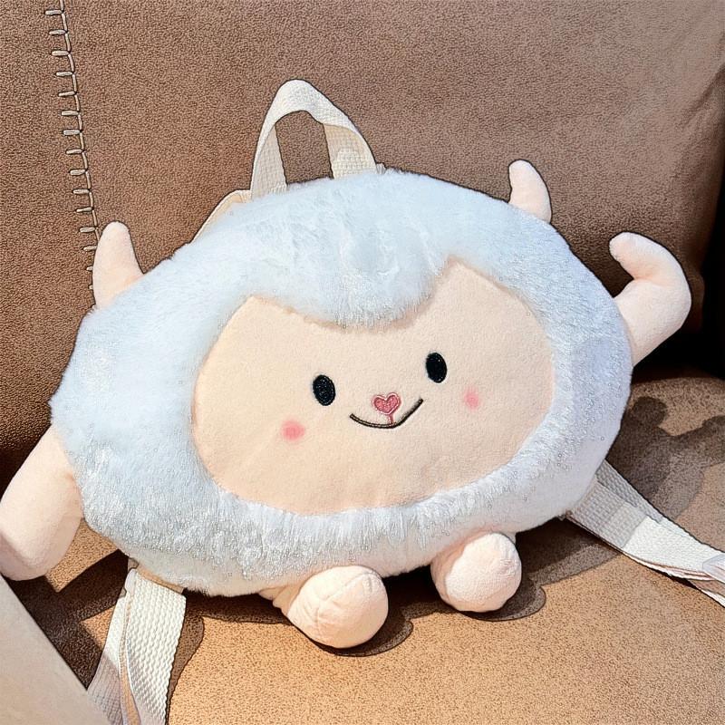 Cute White Plush Lamb Backpack Cartoon Doll Shoulder Bag For Girls Birthday Gift