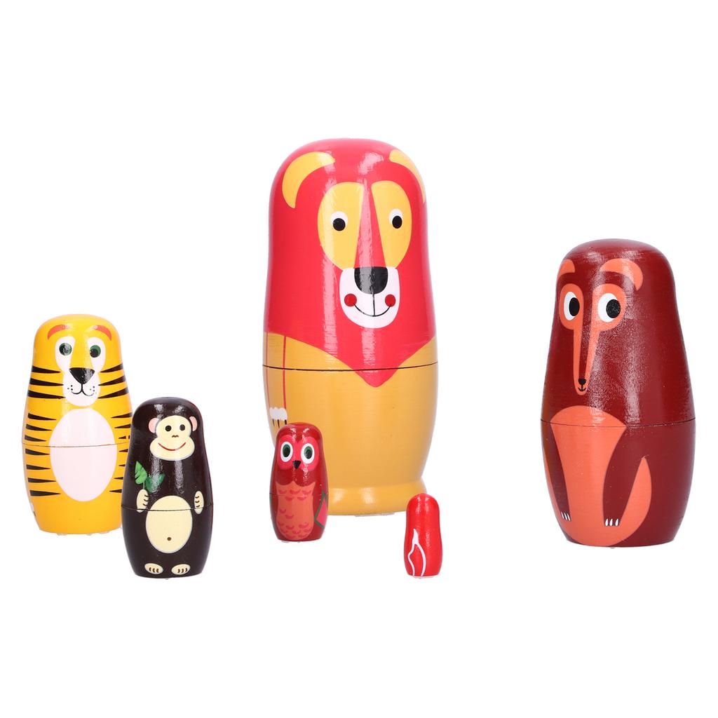 6Pcs Russian Nesting Dolls Kit Wooden Cartoon Animal Pattern Ornament Children s Festival Gifts
