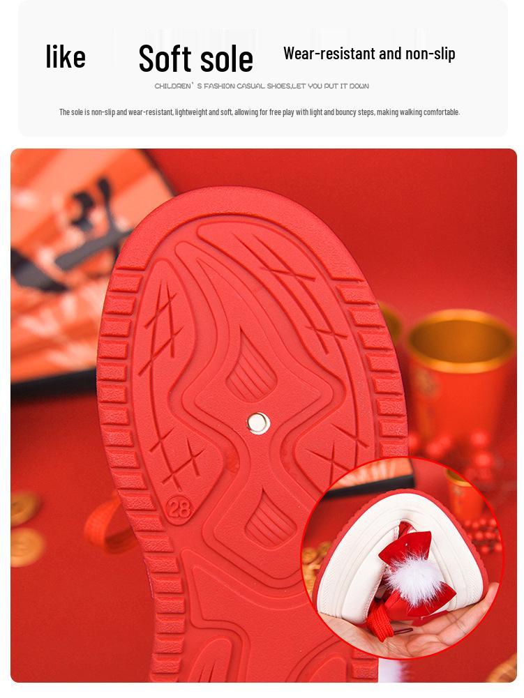 2025 Winter New Arrivals: Girls' Versatile Red Casual Sports Shoes for Middle and Big Kids