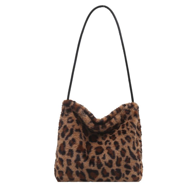 Chic Oversized Plush Leopard Print Tote Bag For Women In Brown White And Pink Perfect For Daily Outings