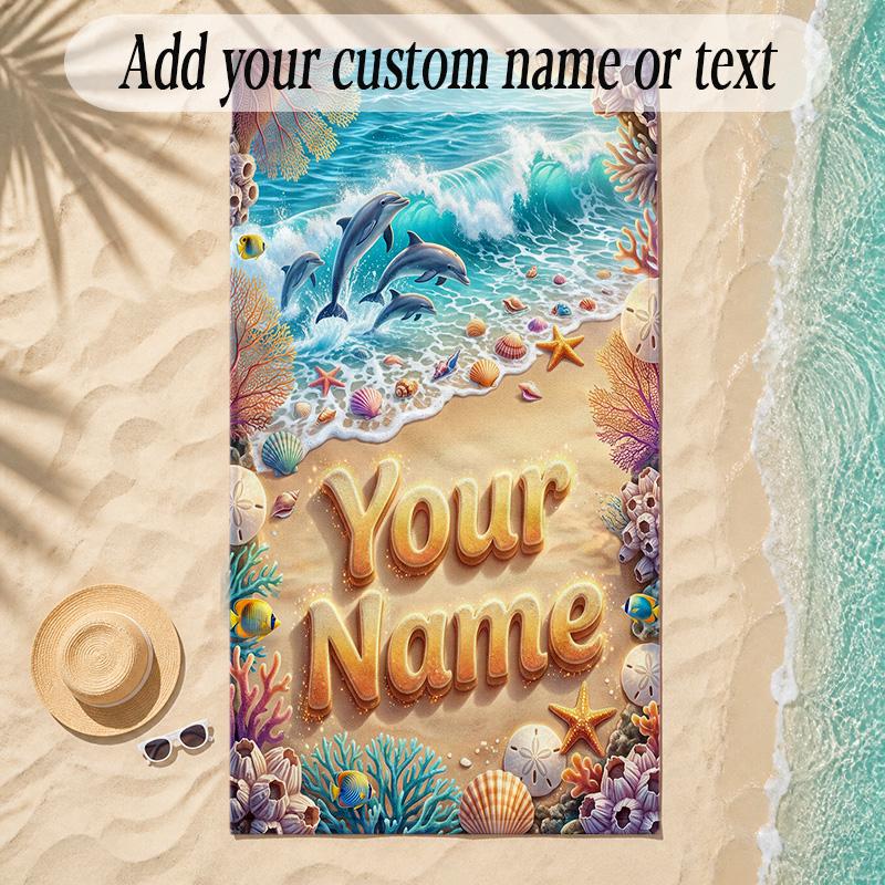 Zeemeermin Thema Zachte Strandhanddoek Gepersonaliseerd Aangepaste Naam Tekst Handdoek Draagbaar voor Strand Zwembad Reizen