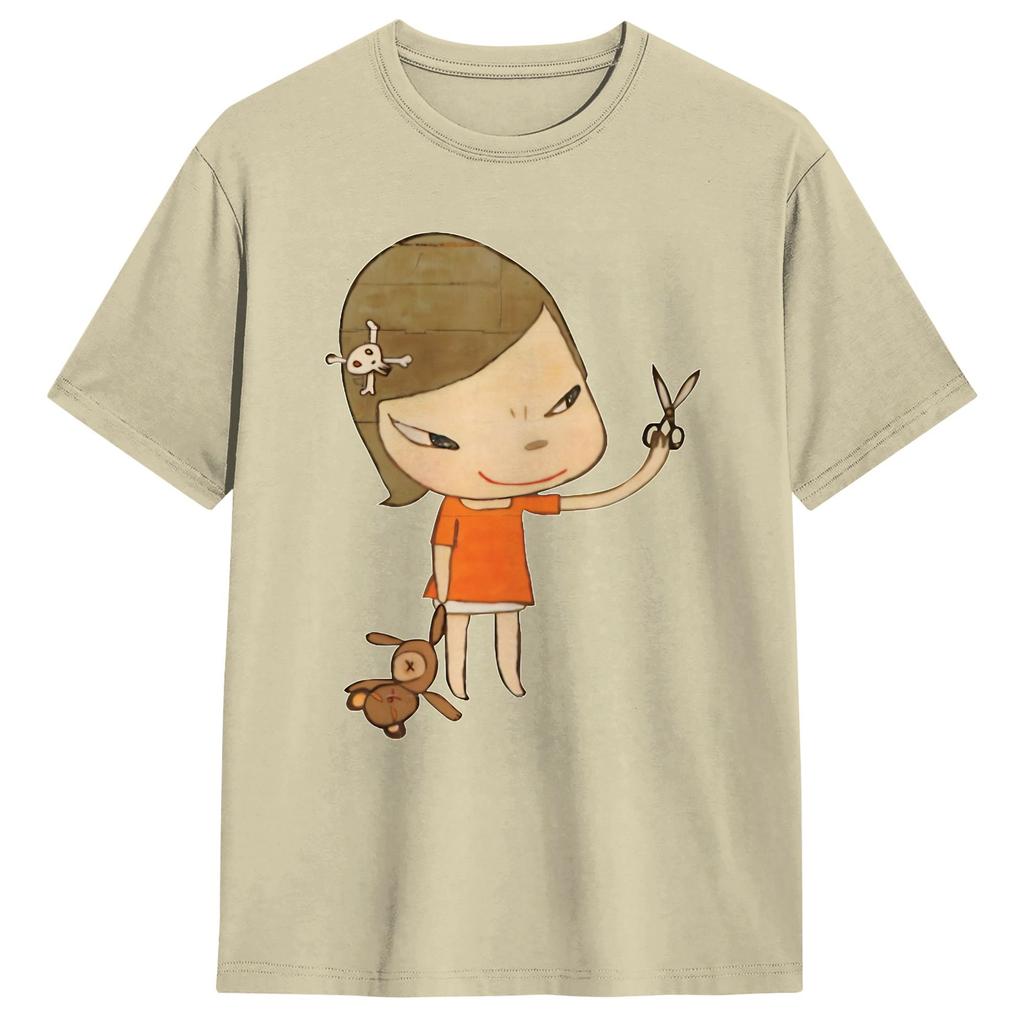 Aesthetic Yoshitomos Nara TShirt Unisexs Round Neck Short Sleeve Tops I Dont Want to Grow up Painting Cotton Summer Tops Shirts