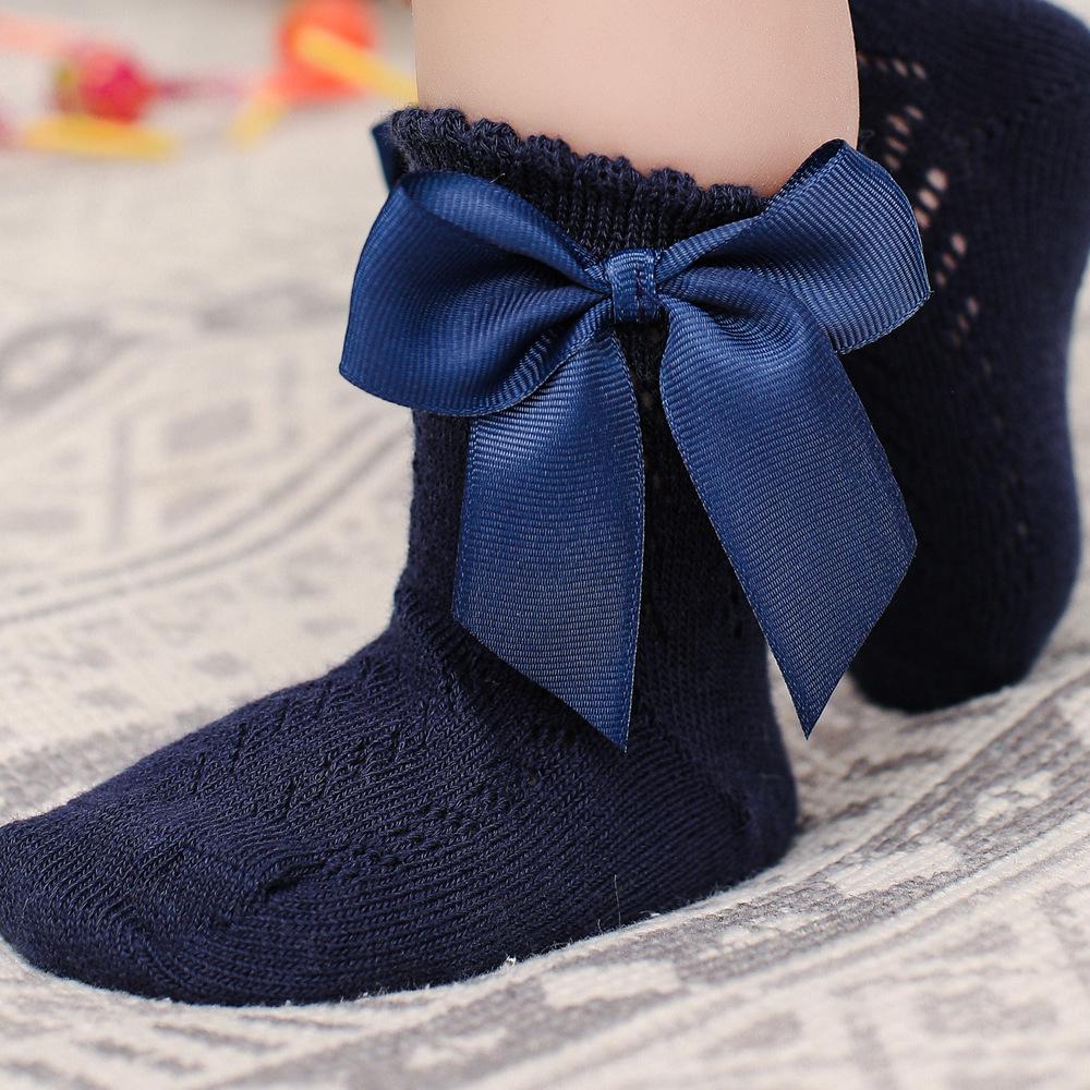 Lovely Baby Infant Girls Socks Kids Pure Color Pink Red Yellow Mesh Ruffle Socks Summer Cute Bow Knot Short Socks