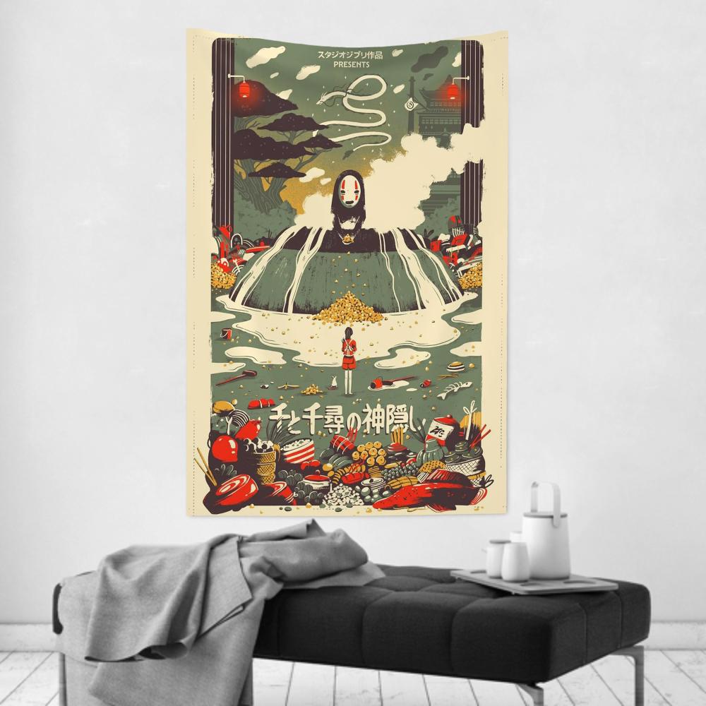 Ukiyoe Samurai  Miyazaki Anime Chihiro Tapestry  Decorative Wall Cloth Room Decor Party Hanging Backgrounds  Room Accents