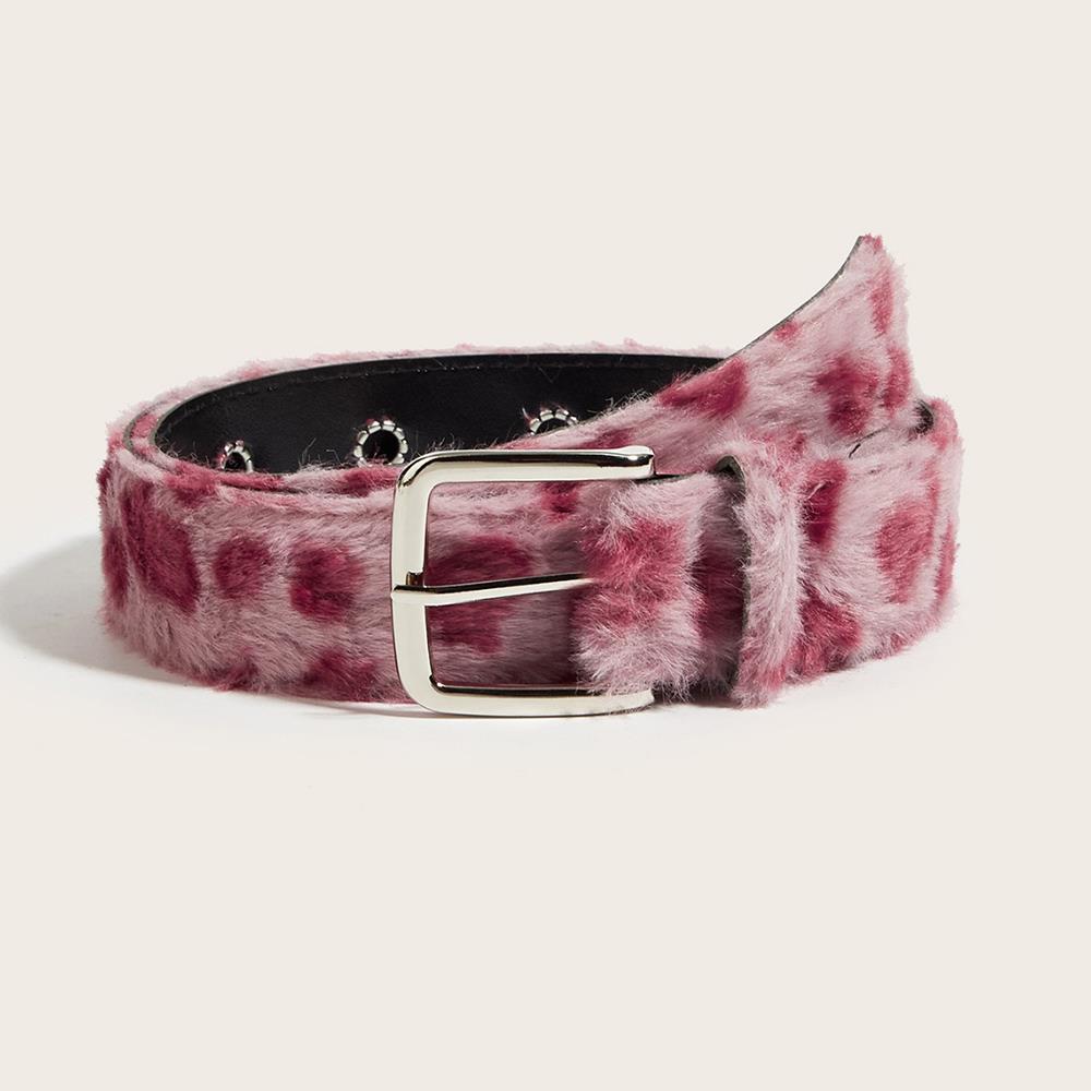 Leopard Print Faux Fur Belt Sexy Winter Y2K Fluffy Accessories Harajuku Punk Girl Pink Plush Wide Waistband Jeans Accessories