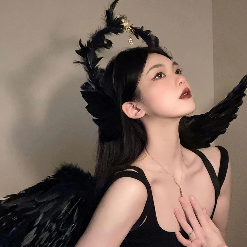 1 Set White Wings Feather Lolita Goddess Halloween Christmas Costume Accessory For Women And Girls Party Dress Up Angel Headband